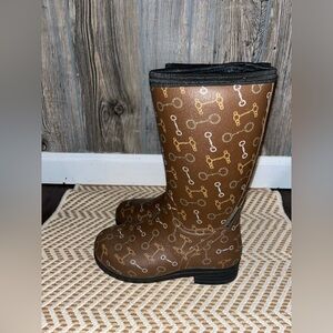 Lacrosse women’s size 5 tall brown rain boots with equestrian design worn once